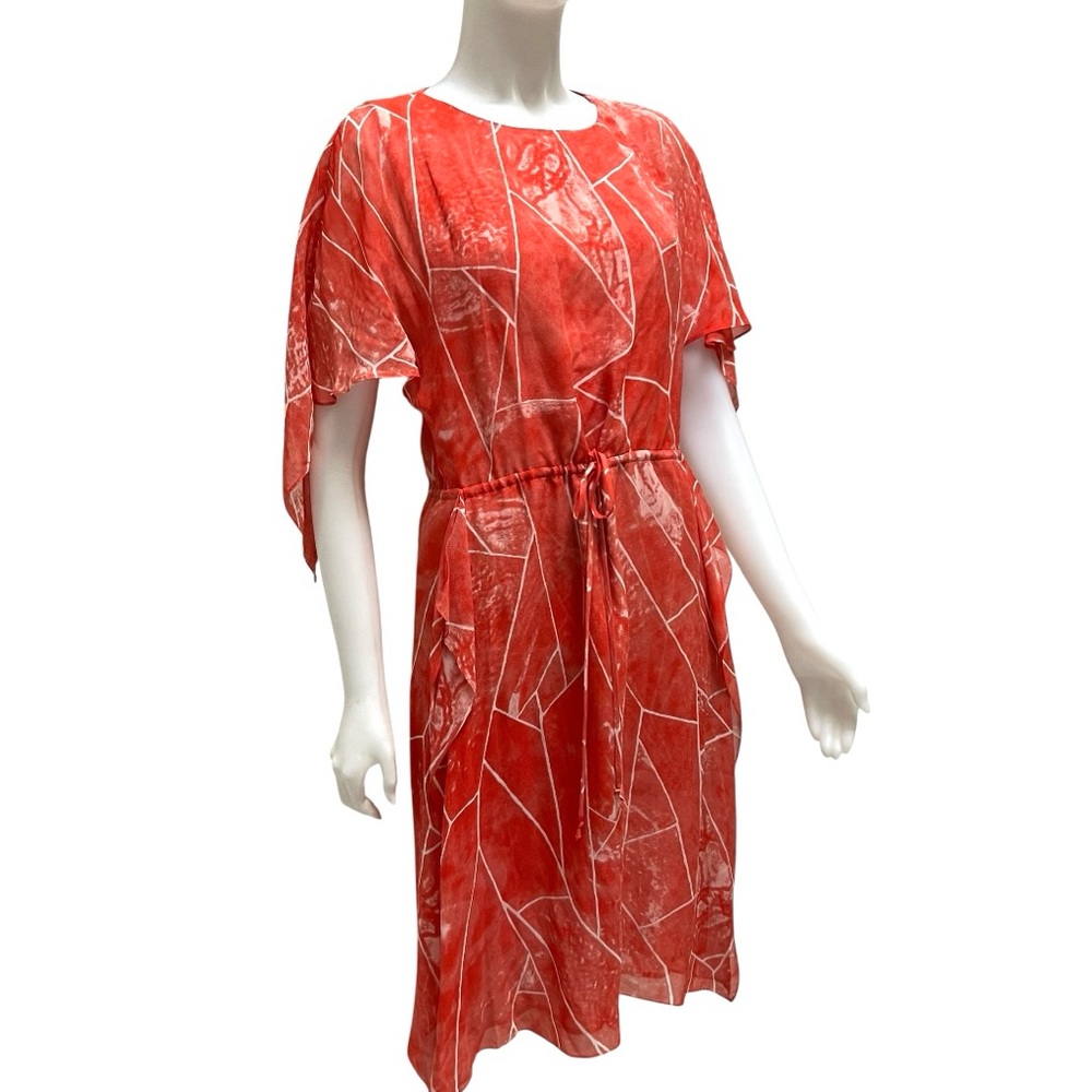 BCBG Max Azria Red Silk Dress Geo Print Boho Whimsygoth Romantic‎ Artsy NWOT Y2K